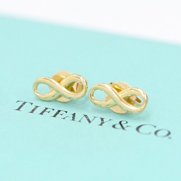 Tiffany & Co. Infinity Mini Stud Earrings 18K Yellow Gold 750 Auth w/Box - Picture 2 of 16